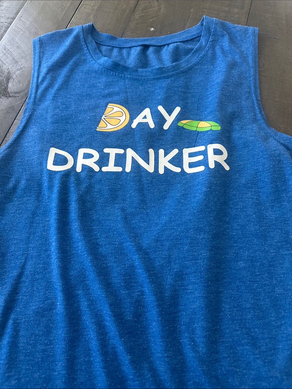 Blue "Day Drinker" Graphic Muscle Tee